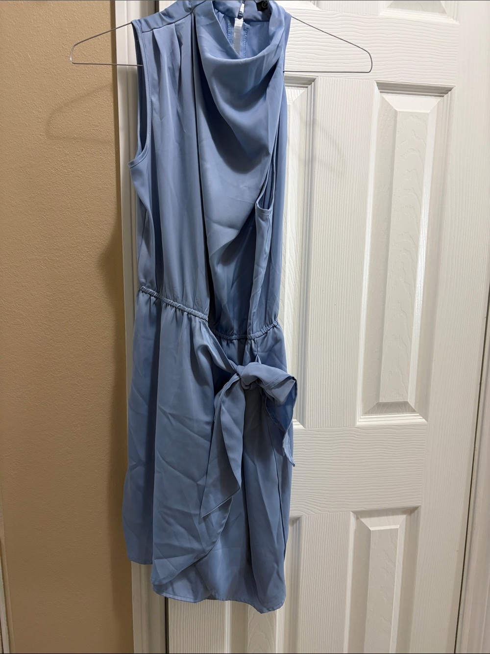 Sleeveless Light Blue Midi Dress with Side Tie